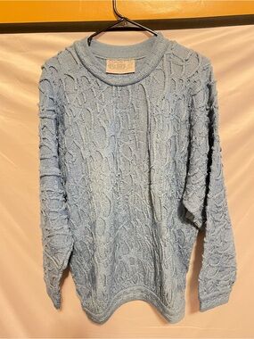 COOGI Pale Blue Cable Knit Crew Sweater